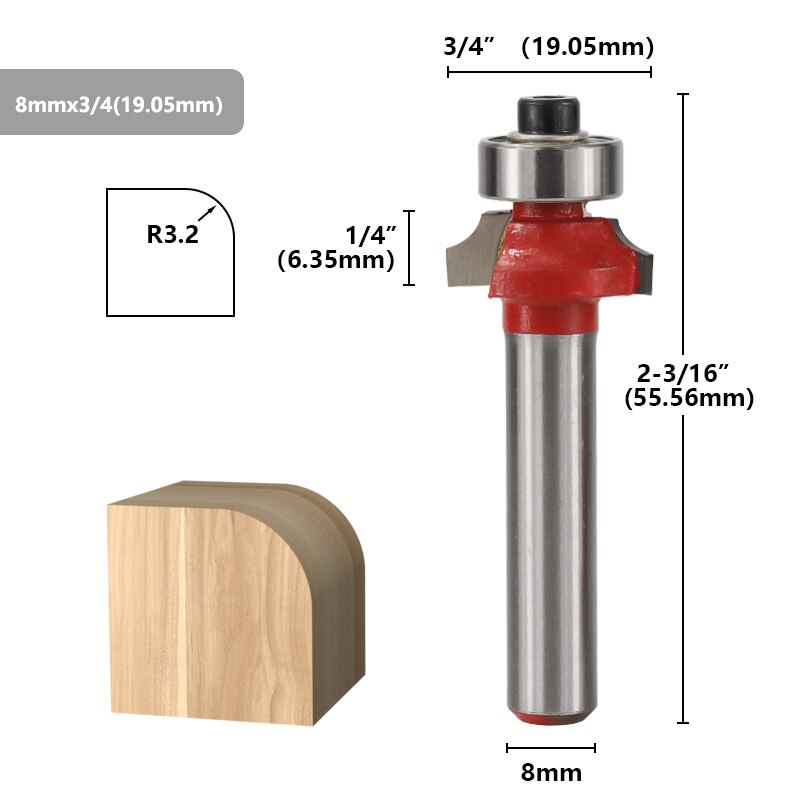 XCAN Wood Corner Rounding Router Bit 8mm Shank Round-Over Router Bits Woodworking Engraving Tool Tungsten Carbide Milling Cutter: 8mmx3l4(19.05mm)