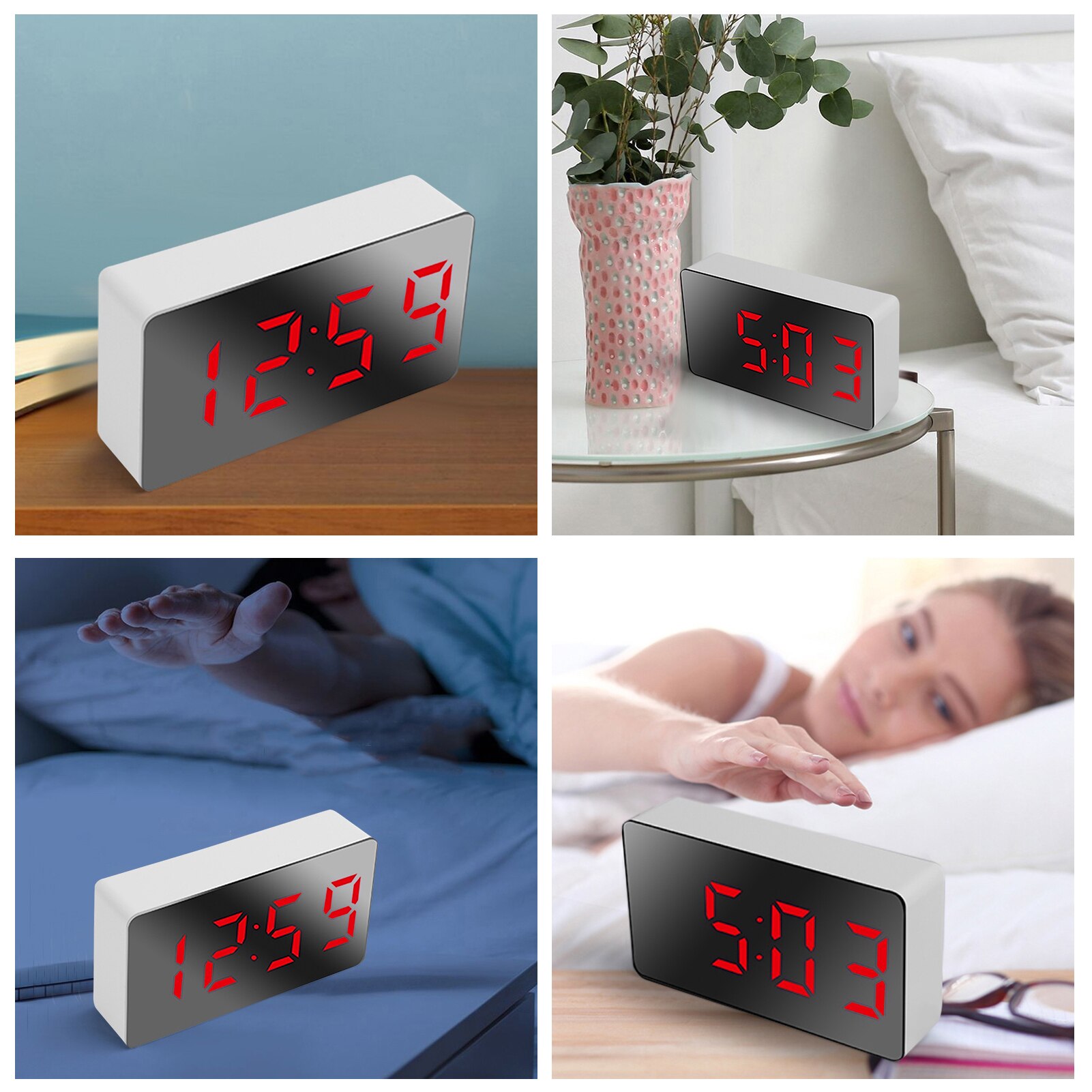 Clock Alarm LED Mirror Clock Electronic Digital Travel Clock Alarm Clock Mirror Car Clock USB Powered Electronic Desktop Clocks