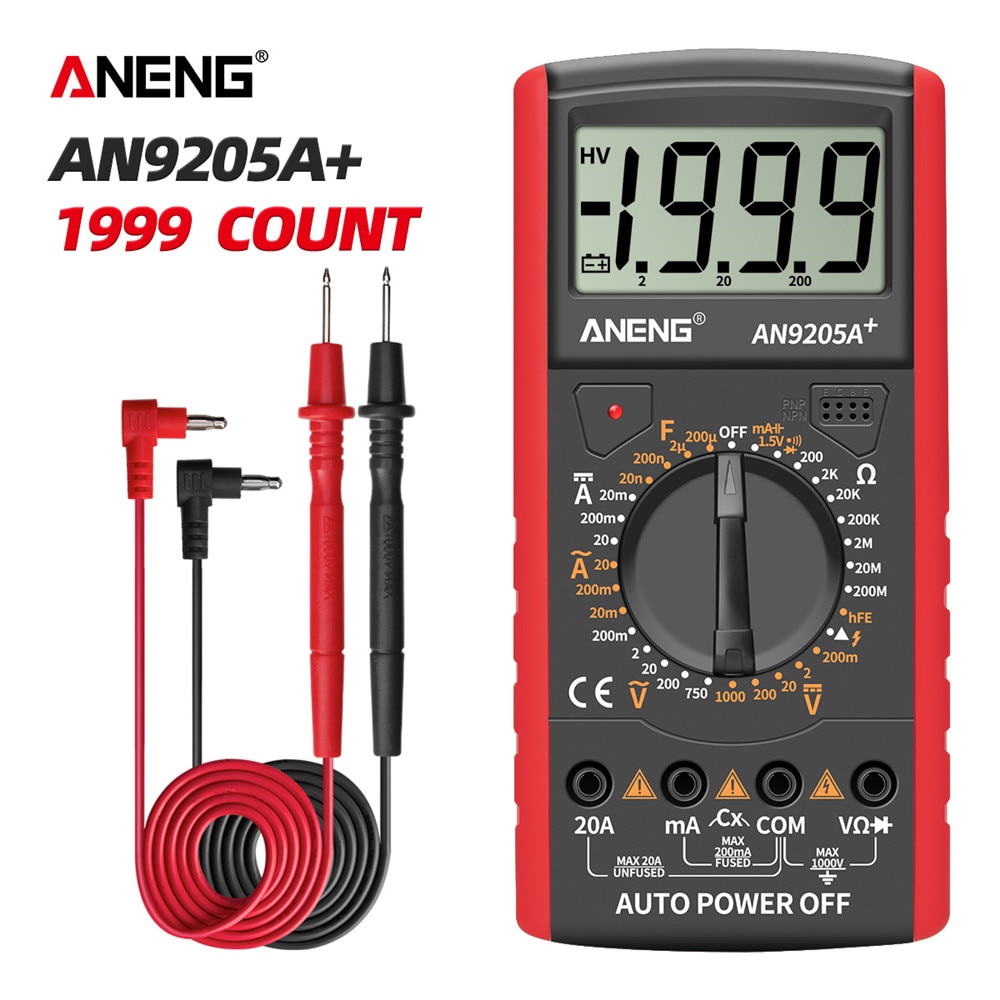 ANENG DT9205A+ Digital Multimeter 1999 Count Manual Range Universal Meter AC DC Resistance Capacitance Transistor Tester