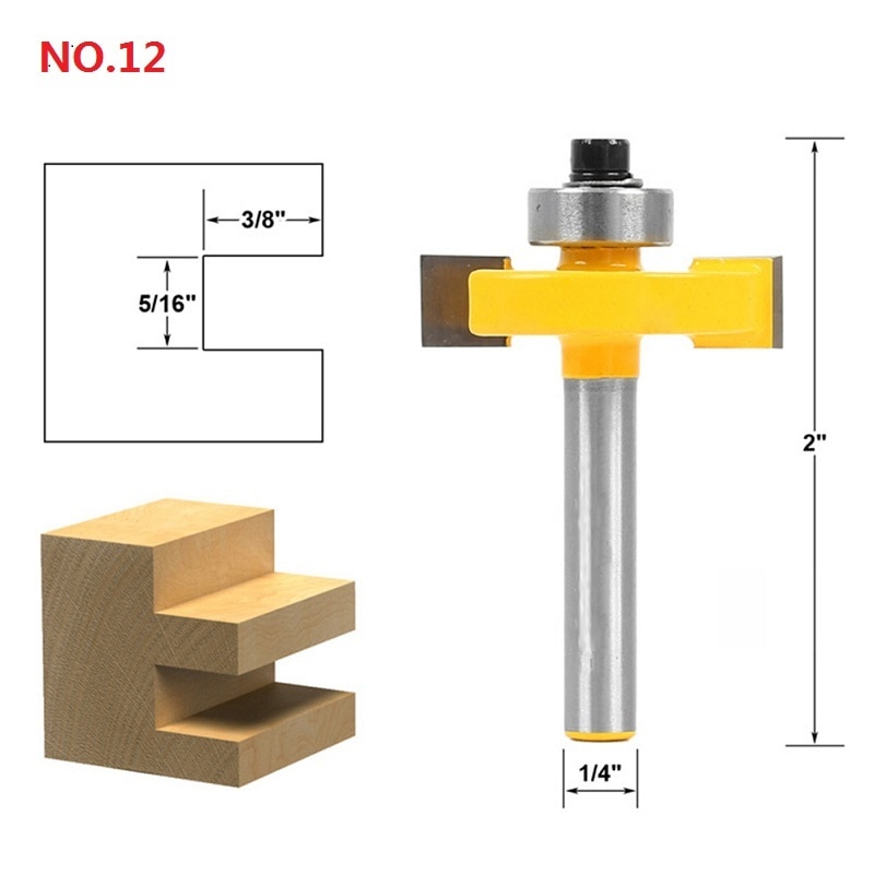 NO.1-10 Frees voor Hout 1/4 ''Schacht Tong Groove Frezen Boren Frezen Carving Set Floor Houtbewerking: NO.12