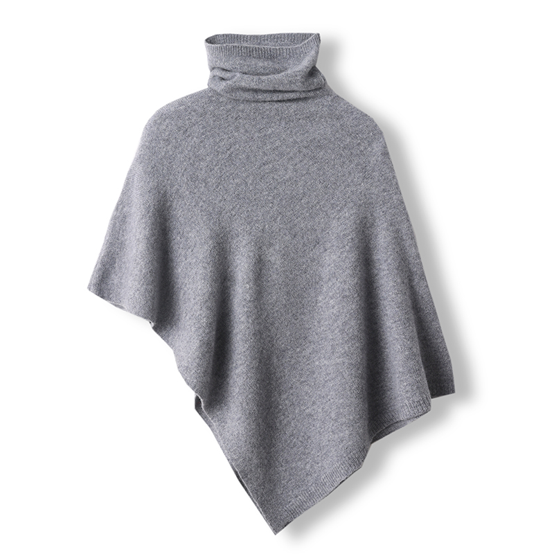 100% Merino Wool Knitted Shawl Cape Knitted Soft Warm Wollen Irregular Cloak Batwing Sleeve Loose Turtleneck Pullover Pashmina: GRAY