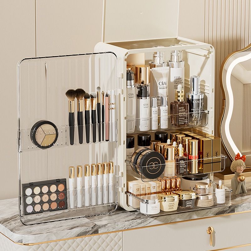 Cosméticos Organizador Caixa de armazenamento, Maquiagem, Cuidados com a pele, Home Desktop, Dustproof Cabinet, Large Capacity Vanity