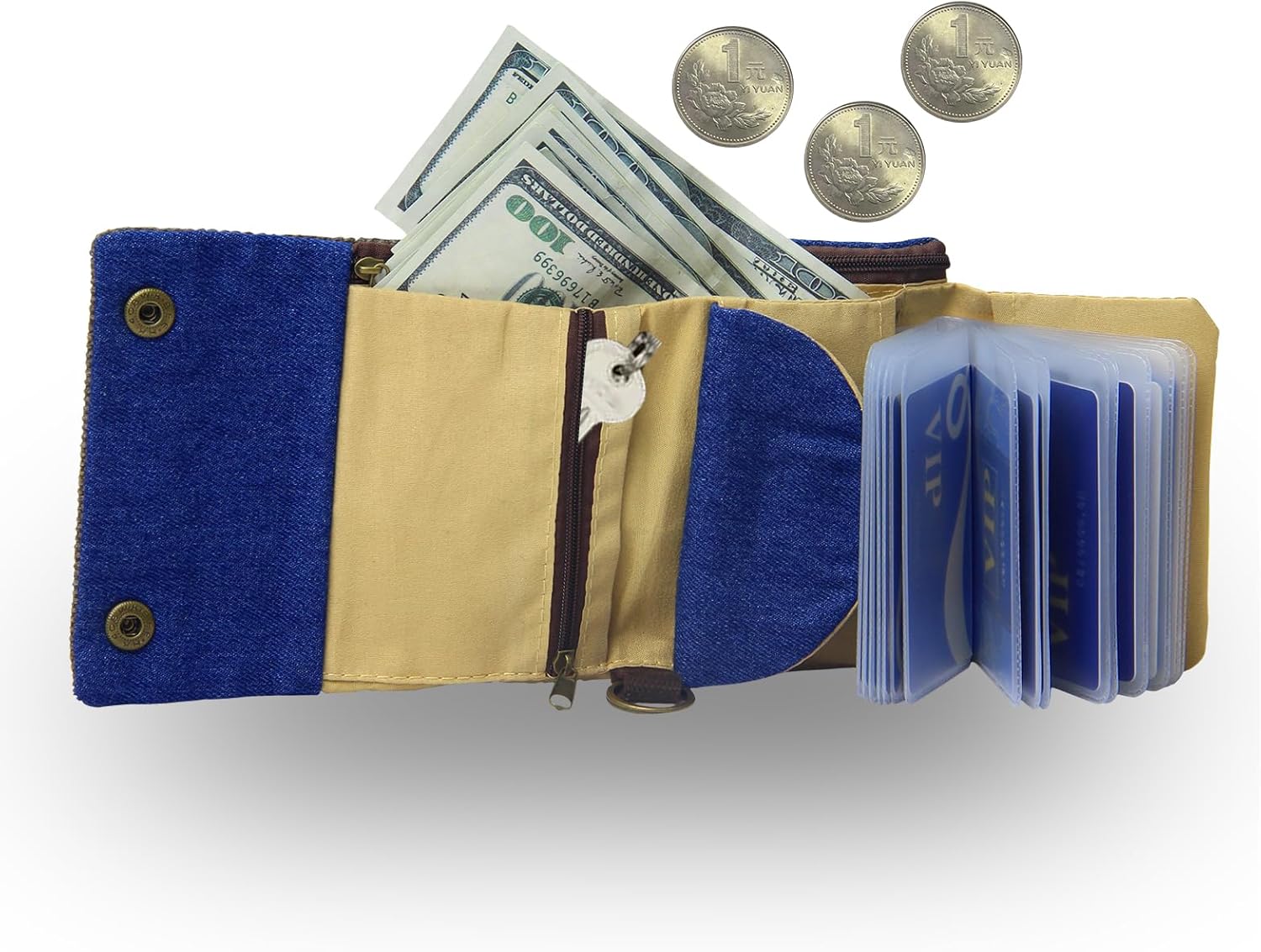 Handgemaakte drievoudige stoffen portemonnee dames heren eenvoudige korte rits portemonnees voor tieners persoonlijkheid multifunctionele sleuteltas kaarthouder