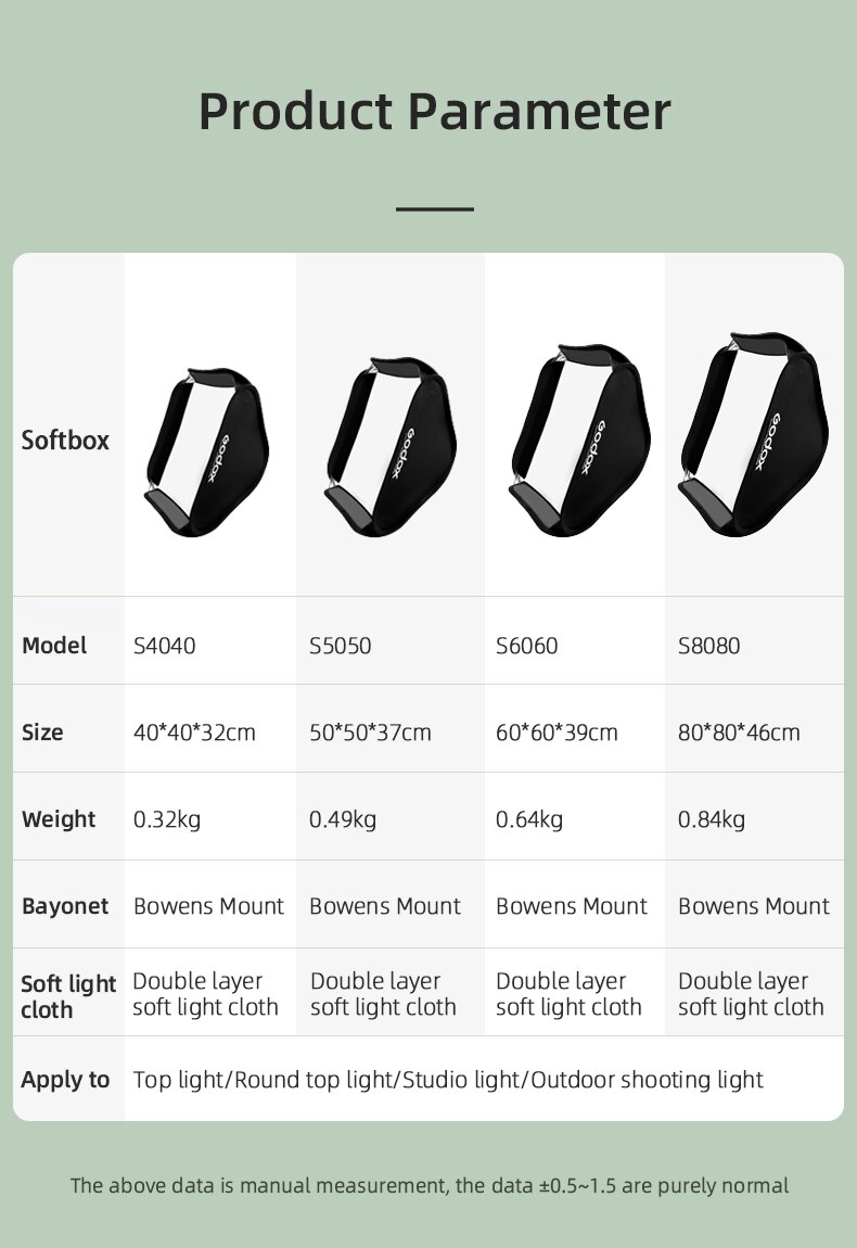 GODOX Foldable Softbox Kit with S Type Bracket Stable Bowens Flash Bracket Mount for Camera Flashes