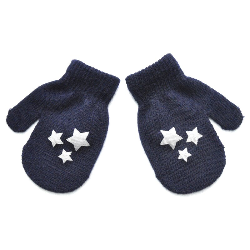 1 Paar Leuke Dot Ster Hart Patroon Wanten Jongens Meisjes Zachte Breien Warme Handschoenen Voor Kinderen Kids: Navy Blue 1