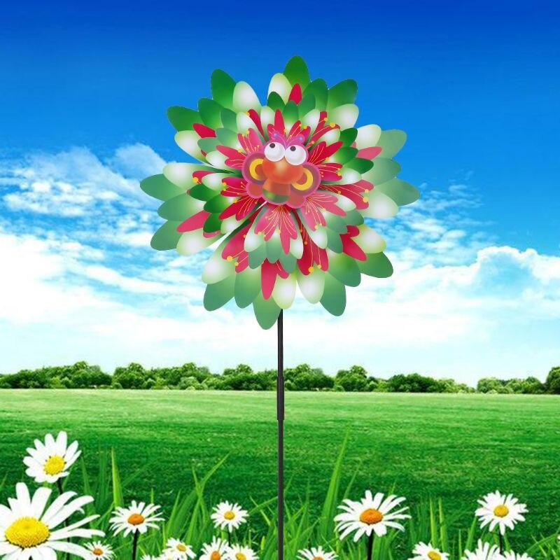 Wind Spinner Drie Lagen Zonnebloem Outdoor Tuin Decoratie Windmolen Pinwheel Kinderen Kinderen Speelgoed Cartoon Grappig