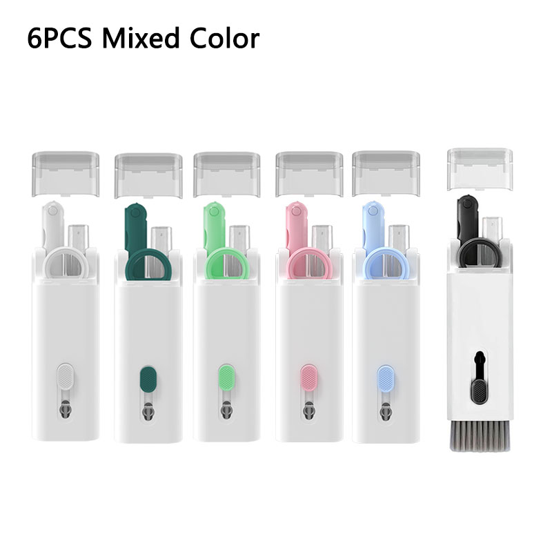 Kit de limpieza 7 en 1, cepillo limpiador de teclado de ordenador, bolígrafo de limpieza para auriculares, herramientas de limpieza de teléfono, juego de extractor de teclas: Blanco