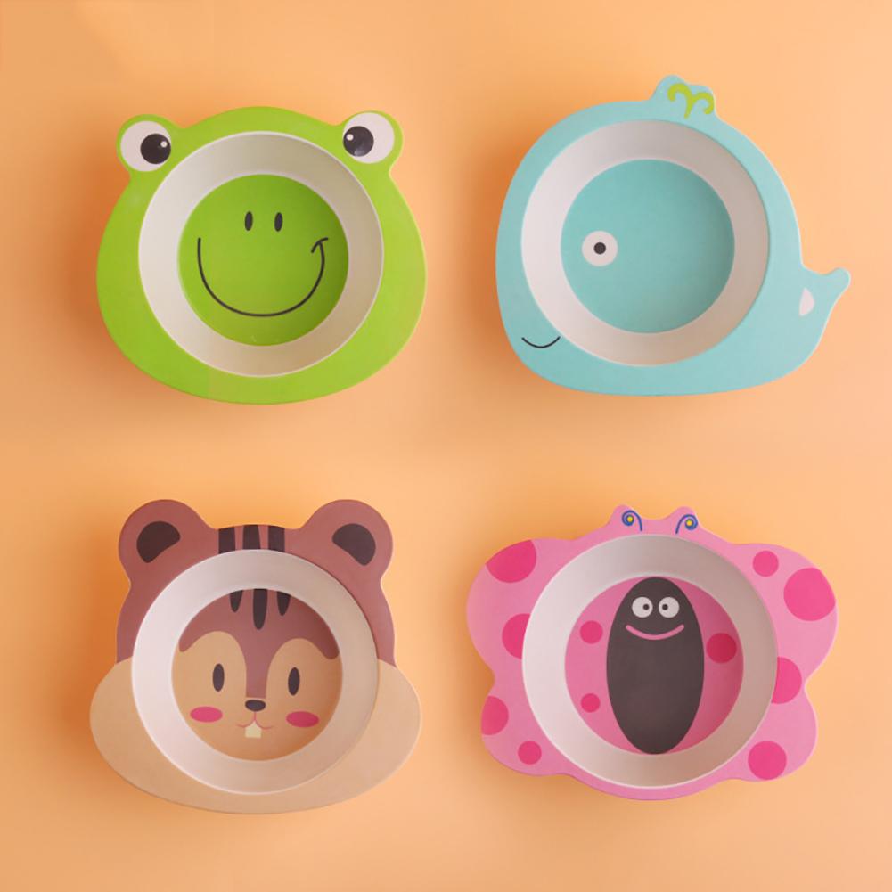 Baby Bowl Cartoon Animal Tableware Feeding Plate Bamboo Fiber Kids Dish Cutlery
