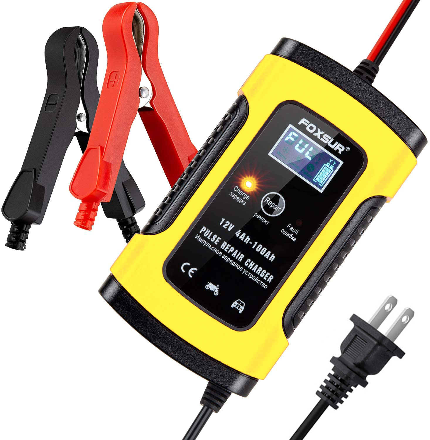 Foxsur 12V 5A Car Battery Charger LCD Display Full Automatic Intelligent Battery Chargers Multiple Protection Pulse Repair: MULTI