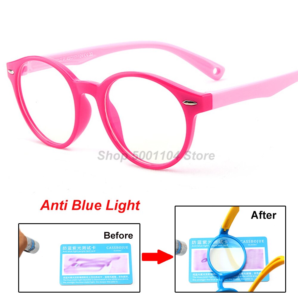 Round Glasses Kids Anti Glare Filter Children Eyeglasses Girl Boy Optical Frame Clear lenses UV400 Anti Blue Light Blocking: rose red