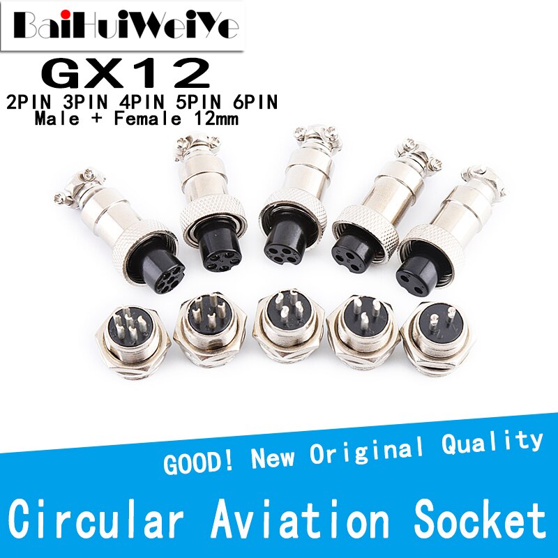 1Set GX12 Aviation Circular Connector 2 3 4 5 6 PIN Male + Female 12mm RS765 Circular Aviation Socket Plug Wire Panel Connector