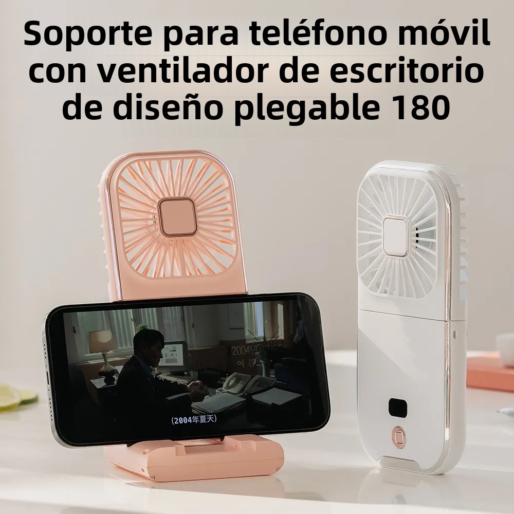 Mini ventilador portátil de mano, batería de 3000mAh, banco de energía de movilidad pequeño 180 ° Ventilador de cuello plegable USB Actualización de espejo cosmético opcional