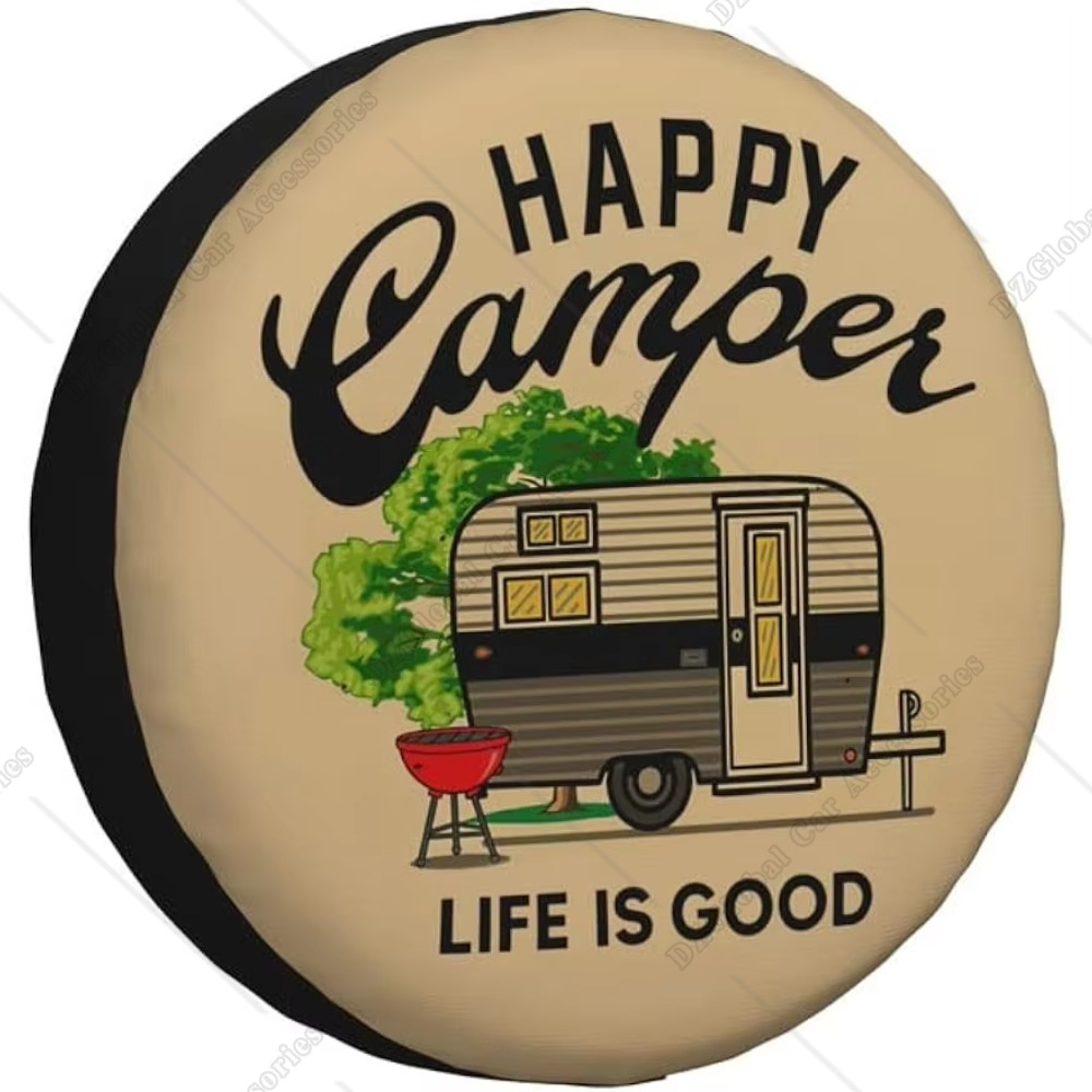 Happy Camper Life Is Good Reservewielhoes Weerbestendige universele wielbeschermers voor RV Camper Travel Trailer SUV Truck