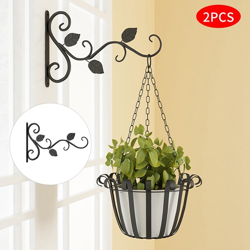 2 Pcs Plants Bracket Wall Hanging Flower Pot Support Bracket Hook Iron Hanger Plants Holder Balcony Home Decoration