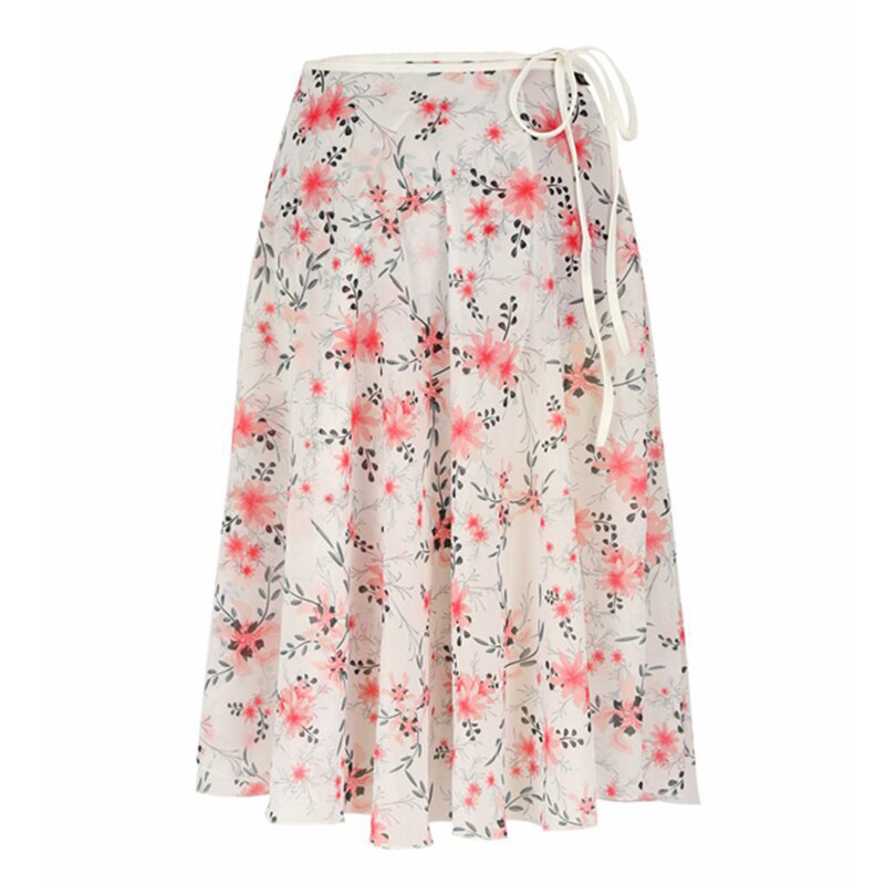 Middle Long Chiffon Watercolor Printed Ballet Skirt Dress Adult Women Lyrical Soft Lace Up Dance Practice Skirts