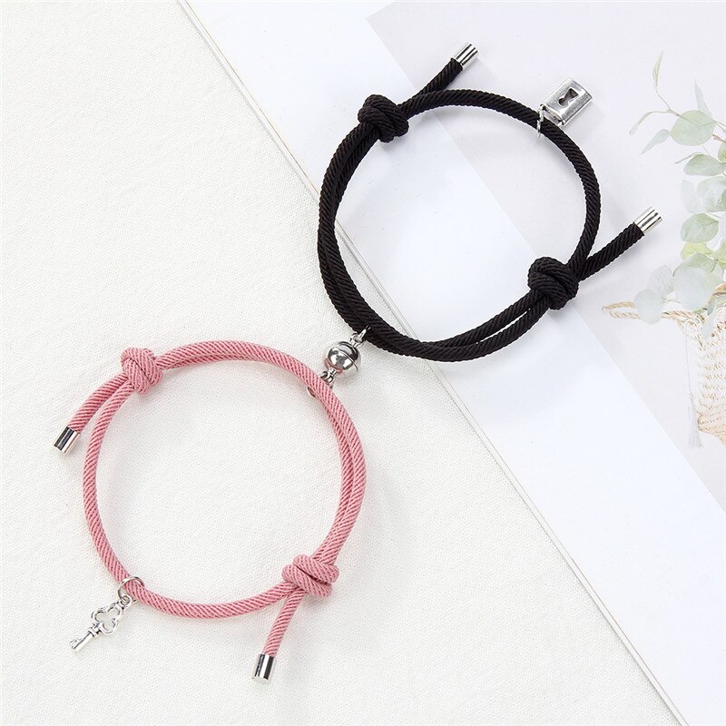 Mode Key Lock Metaallegering Paar Armband Magneet Attractie Beste Vriend Verstelbare Touw Armbanden Voor Vrouwen Mannen Sieraden: J