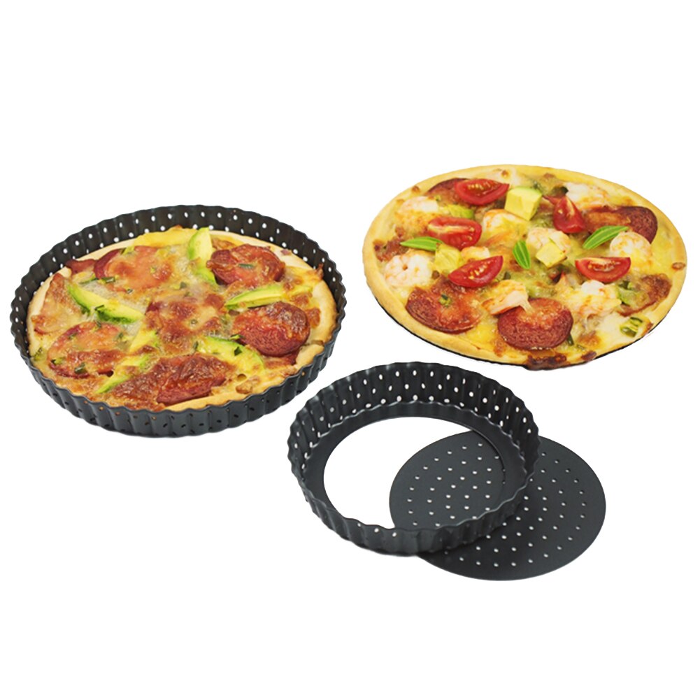 Riflet pizzapander med aftagelige bundhuller non-stick rund form pizza bageplade plade hjem køkken bageri tilbehør