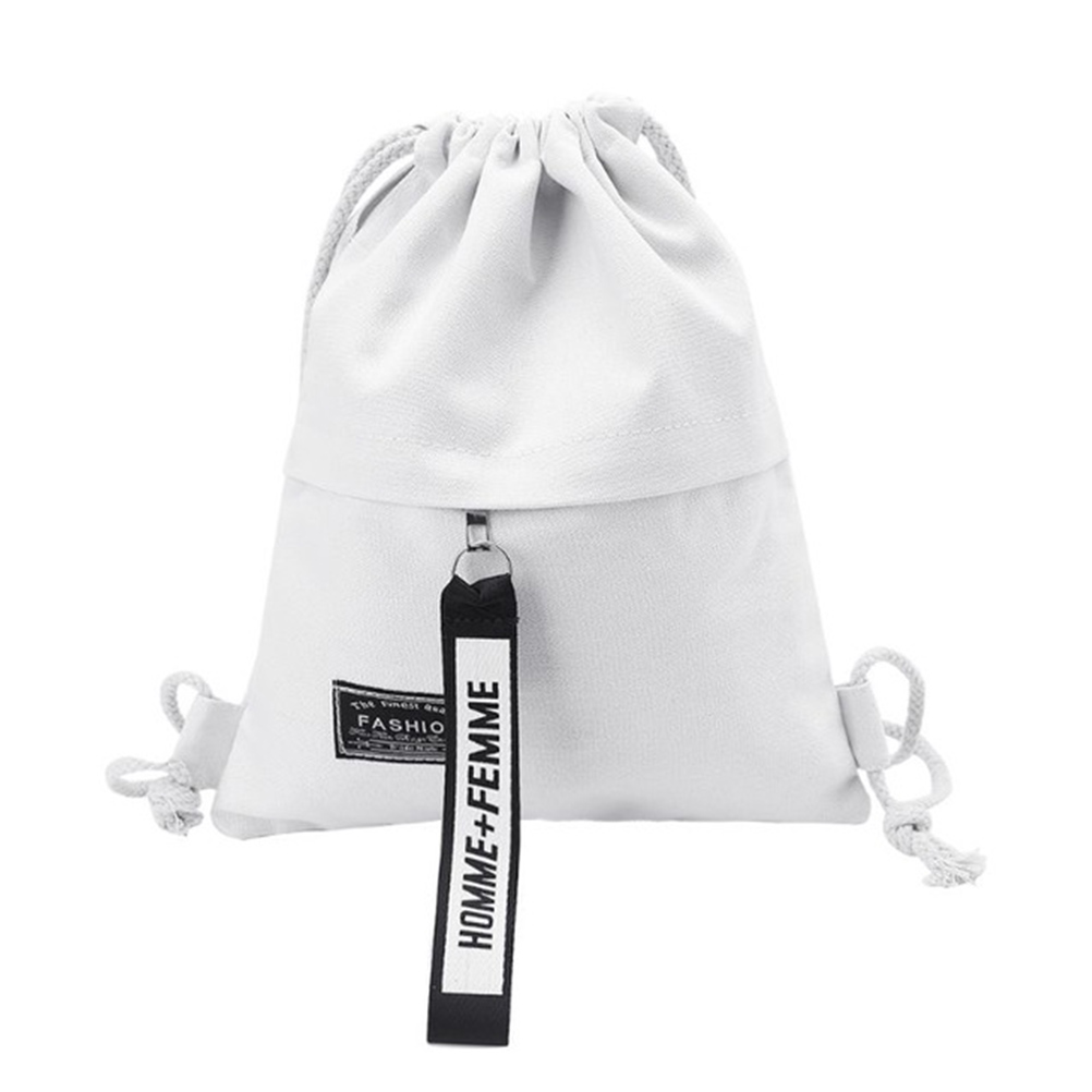 Canvas Drawstring Backpack School Gym Drawstring Bag Casual String Knapsack School Back Pack For Teenager Women: White