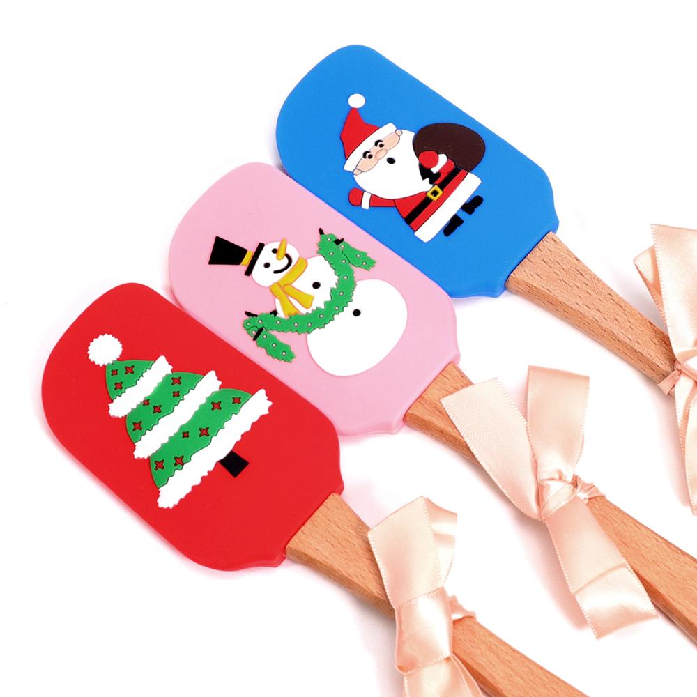 Silicone Spatulas beechwood handle - Kitchen Utensils Non-Stick for Cooking, Baking, Mixing and Christmas Decorating
