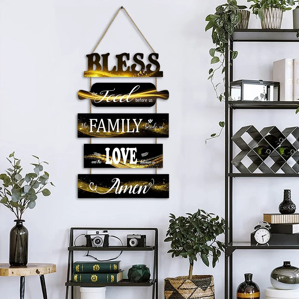 Wooden Wall Decor Art Farmhouse Kitchen Plaques Sign Rustic Bless The Food Before Us Signs for Dinning Room Living Room