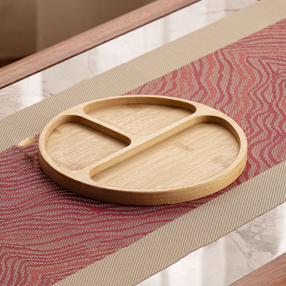 Round Wooden Divided Fruit Tray Nut Platter Handcrafted Snacks Server Dish Wooden Multi-cell Fruit Snack Plate