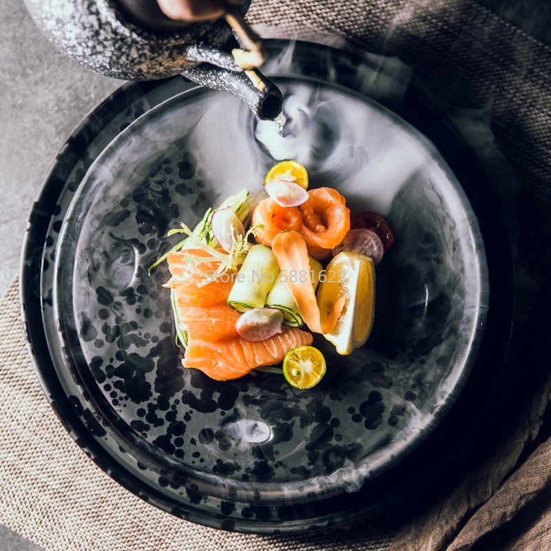 Plato de hielo seco Sashimi , plato para servir japonés, salmón, mariscos, Sushi, restaurante de gama alta