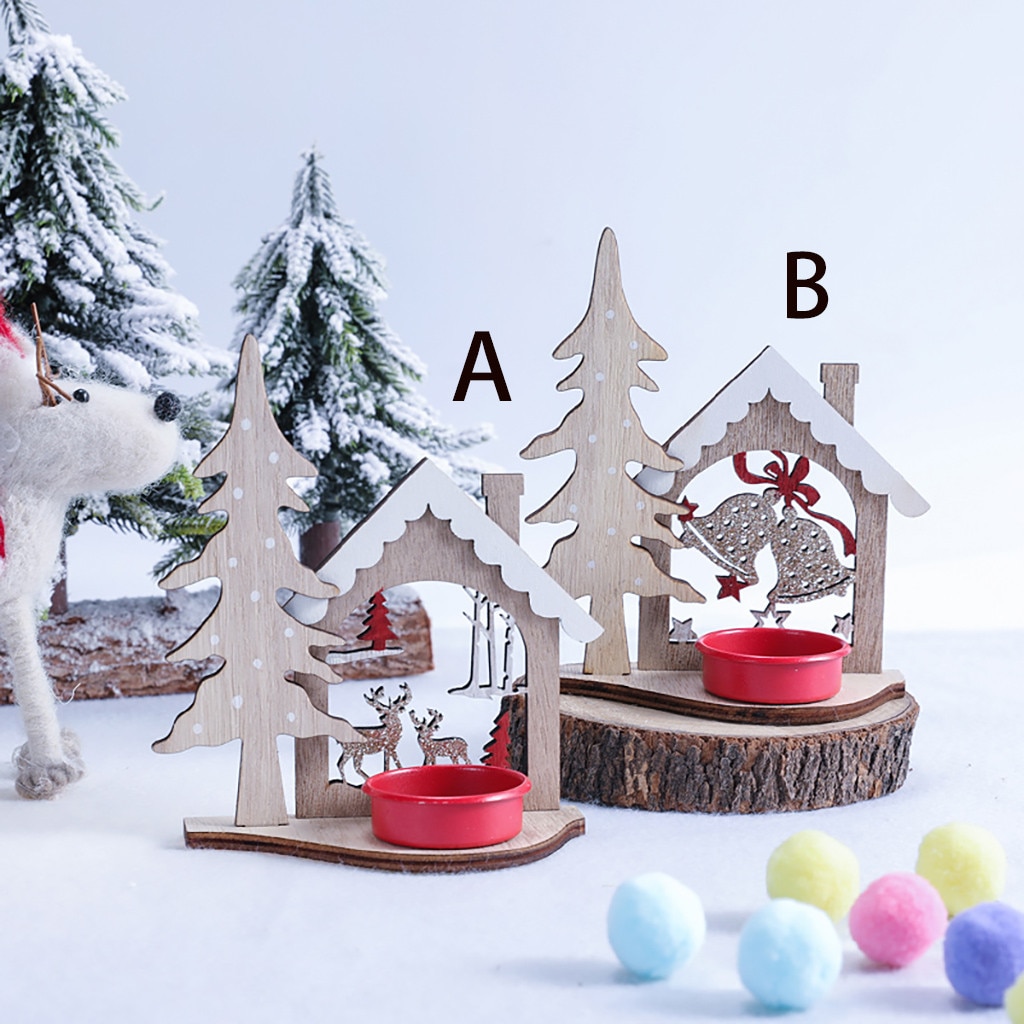 Velas para mesa de madera de Navidad Diy creativas, portavelas de madera, Decoración de mesa, vela, linterna, decoración del hogar #20