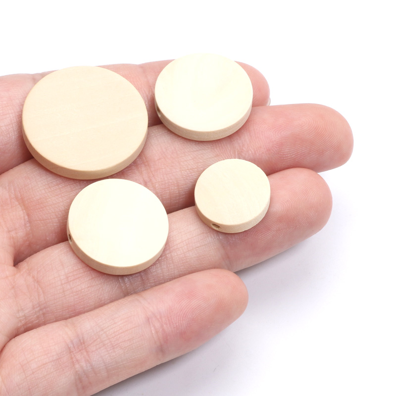 Perles Plates et Rondes en Bois Naturelles pour Bijoux, Accessoires de Bricolage, Fait à la Main, 15/20/25mm, 10/20/30 Pièces