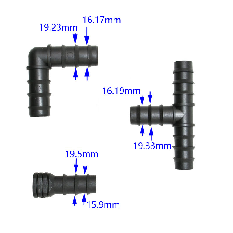 4 Uds. Manguera de jardín de 20mm, codo en T, extremo de tapón, divisor de agua 5/8, accesorios de riego por goteo con púas para riego de jardín de 3 vías