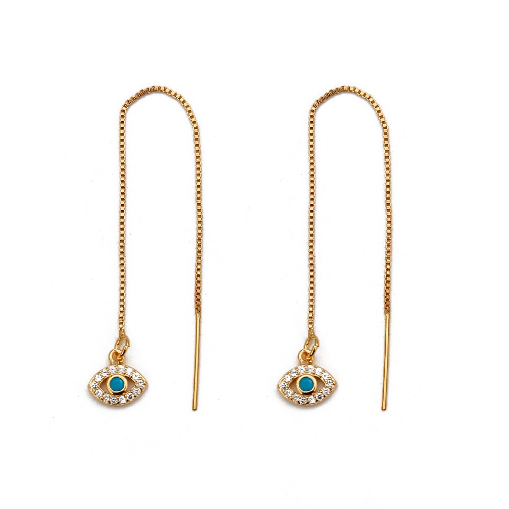 Lucky Eye Fatima Hamsa Hand Evil Eye Earrings Gold Color Tassel Chain Long Dangle Earrings for Women Girls Jewelry BD18: 1