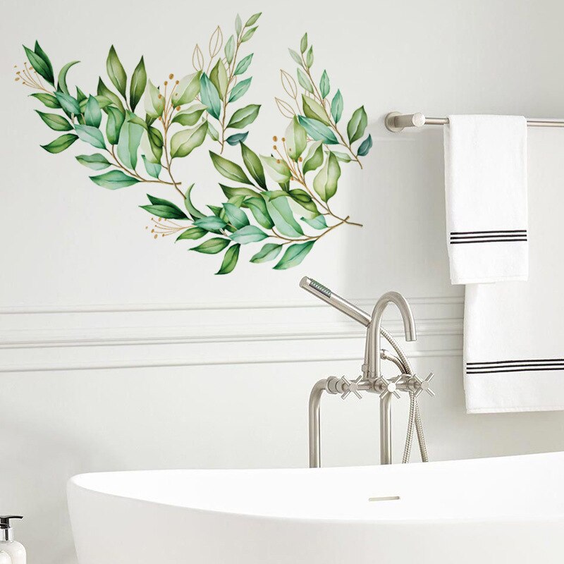 Green Leaf Wall Stickers Bedroom Living Room House Decorations Removable Mural Cupboard Wall Decor Combination Wallpaper