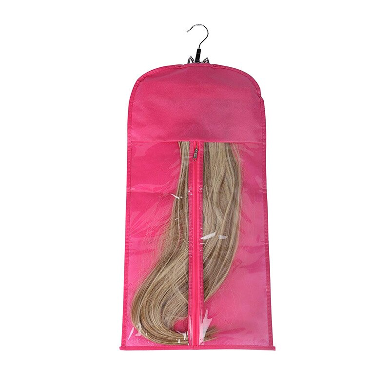 Sac de rangement de perruque Non tissé, housse anti-poussière avec cintre, sac de rangement de perruque Portable de meilleure pour queue de cheval/Clips d&#39;extensions de cheveux: Rose Red with hanger