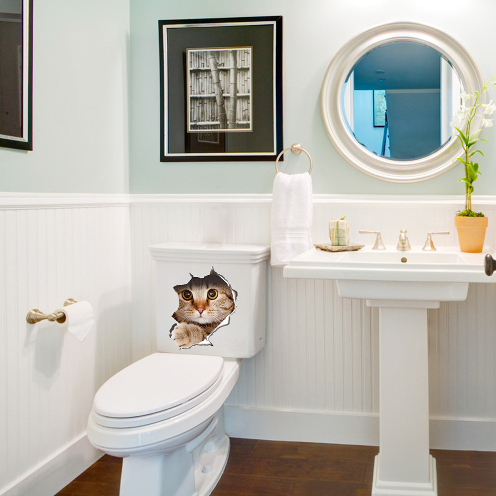 Kat Wc Stickers Wc Badkamer Seat Muursticker 3D Art Verwijderbare Badkamer Decals Home Decor #20