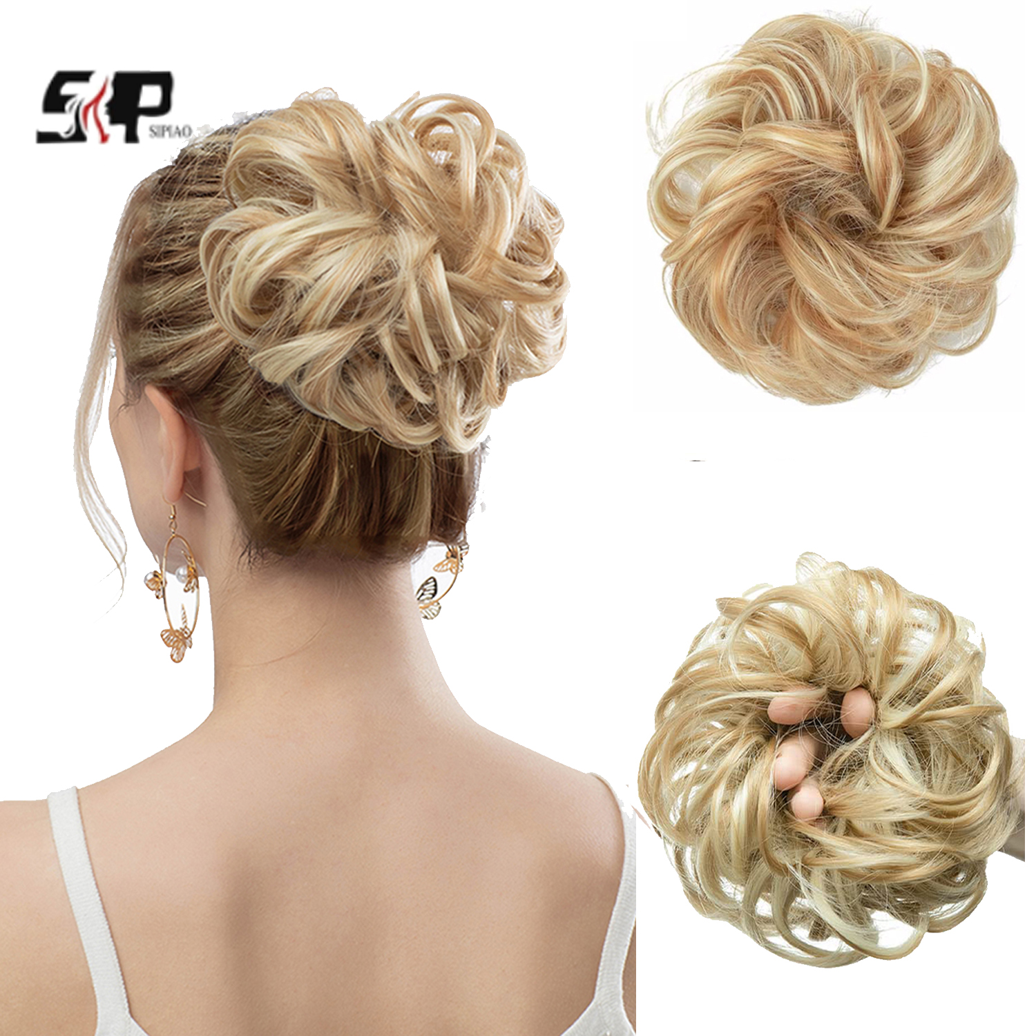 6-Zoll-Kunsthaar-Dutt-Erweiterungen, unordentliche lockige elastische Haargummis, Haarteile, Chignon, Krapfen, Hochsteckfrisur, Haarteile für Frauen: T1b/613