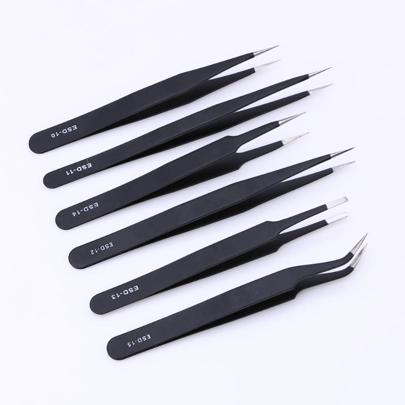 6pcs Safe Stainless Steel Anti-static Tweezers Maintenance Tool Kits Mobile phone repair tool for iphone Tool ESD10, ESD11