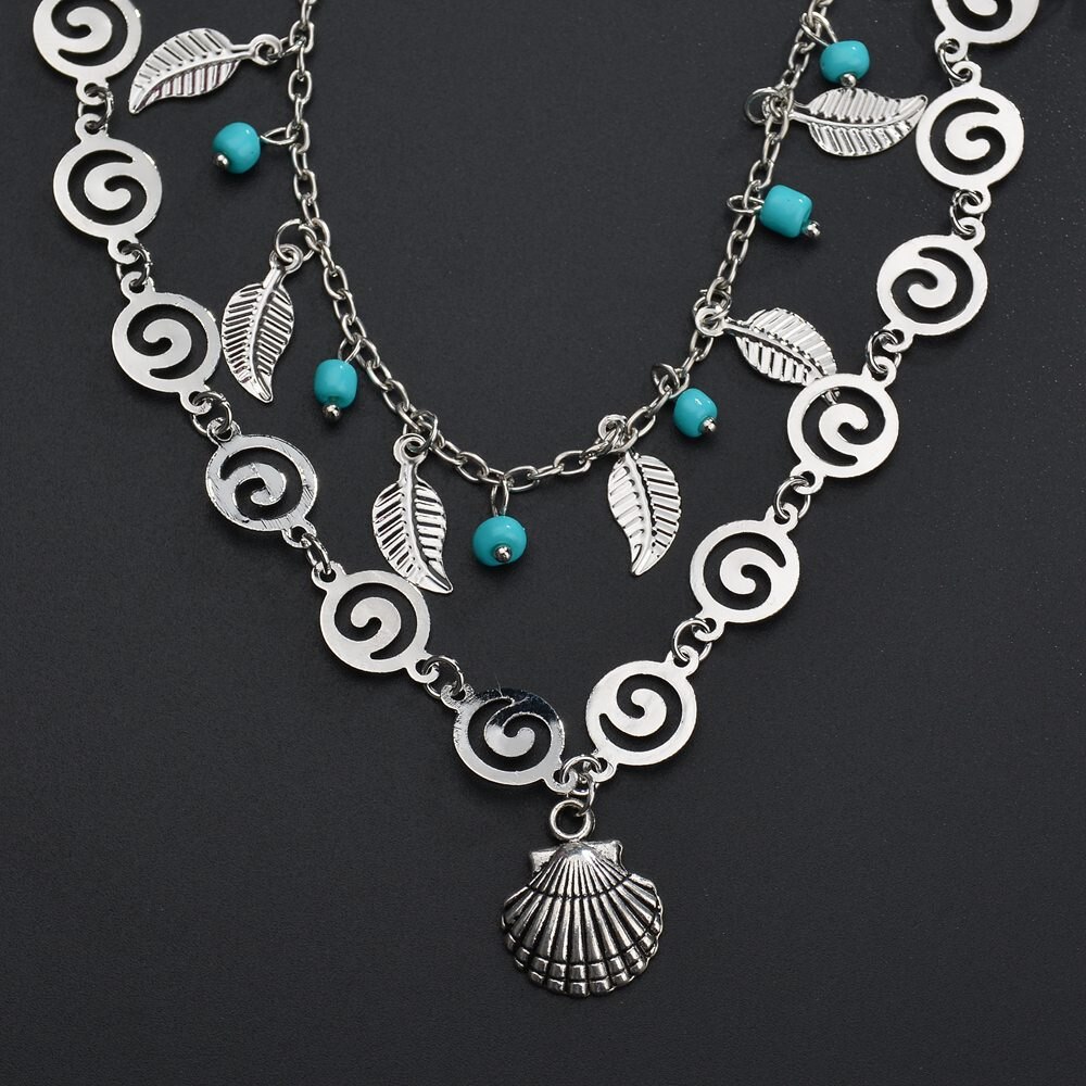 3D icon ankle bracelet foot jewelry barefoot sandal foot jewelry barefoot sandal leaf tree anglets peacock blue ball: Shell