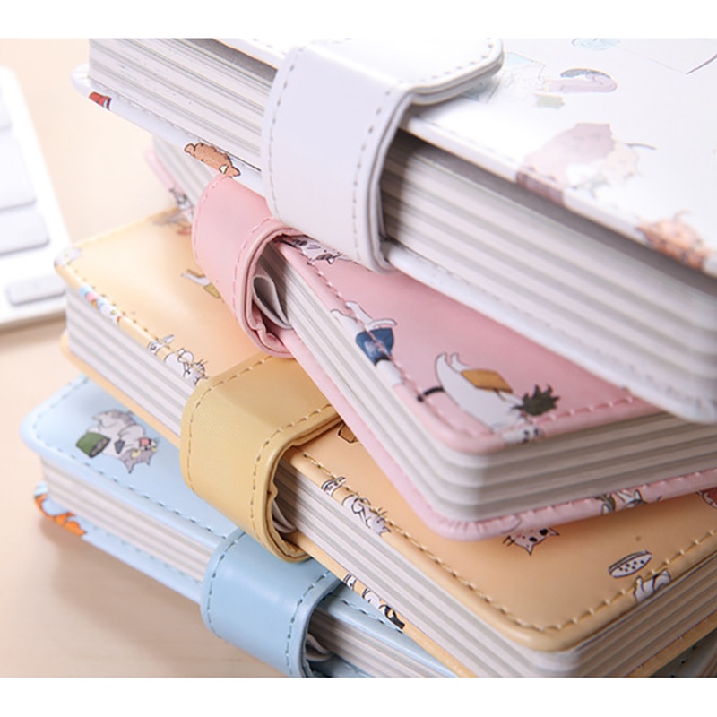Cute Kawaii Cat Stationery Leather Notebook Japanese Style Color Page Notebook Bullet Diary Agenda Planner Filofax Notepad