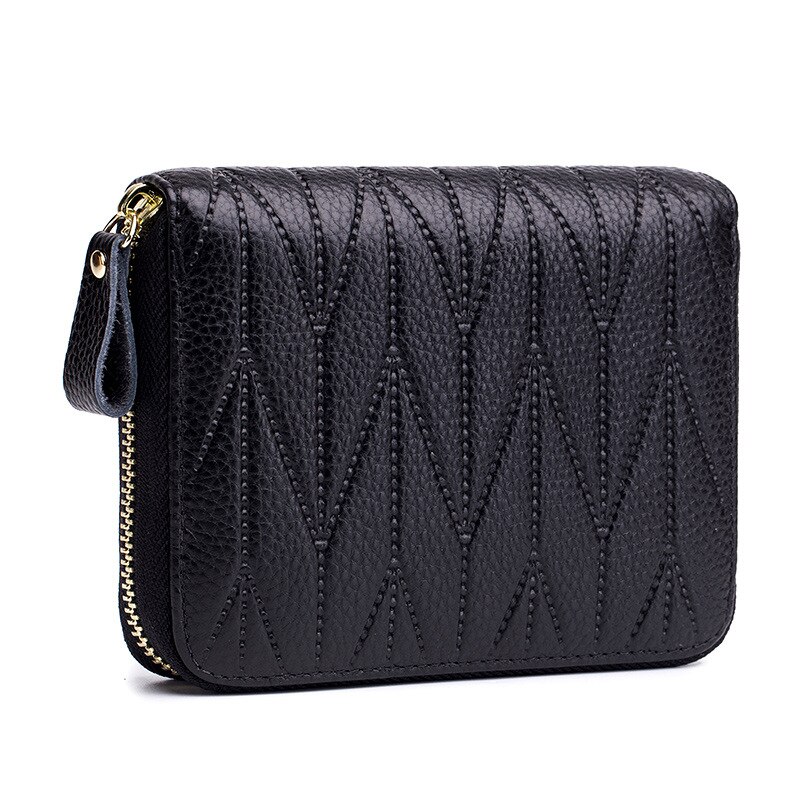 nuevas Carteras de cuero genuino para mujer, Carteras cortas para mujer, portatarjetas de pasaporte para mujer, Carteras de gran capacidad: Style-1 Black