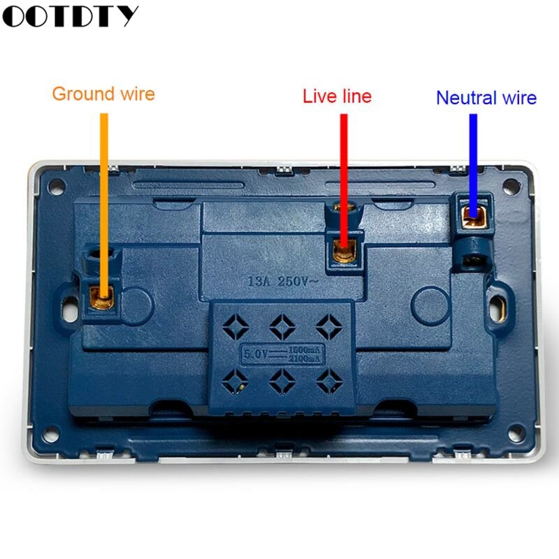Multifunction UK 13A Wall Socket Push Button 2.1A Double USB Charging Ports