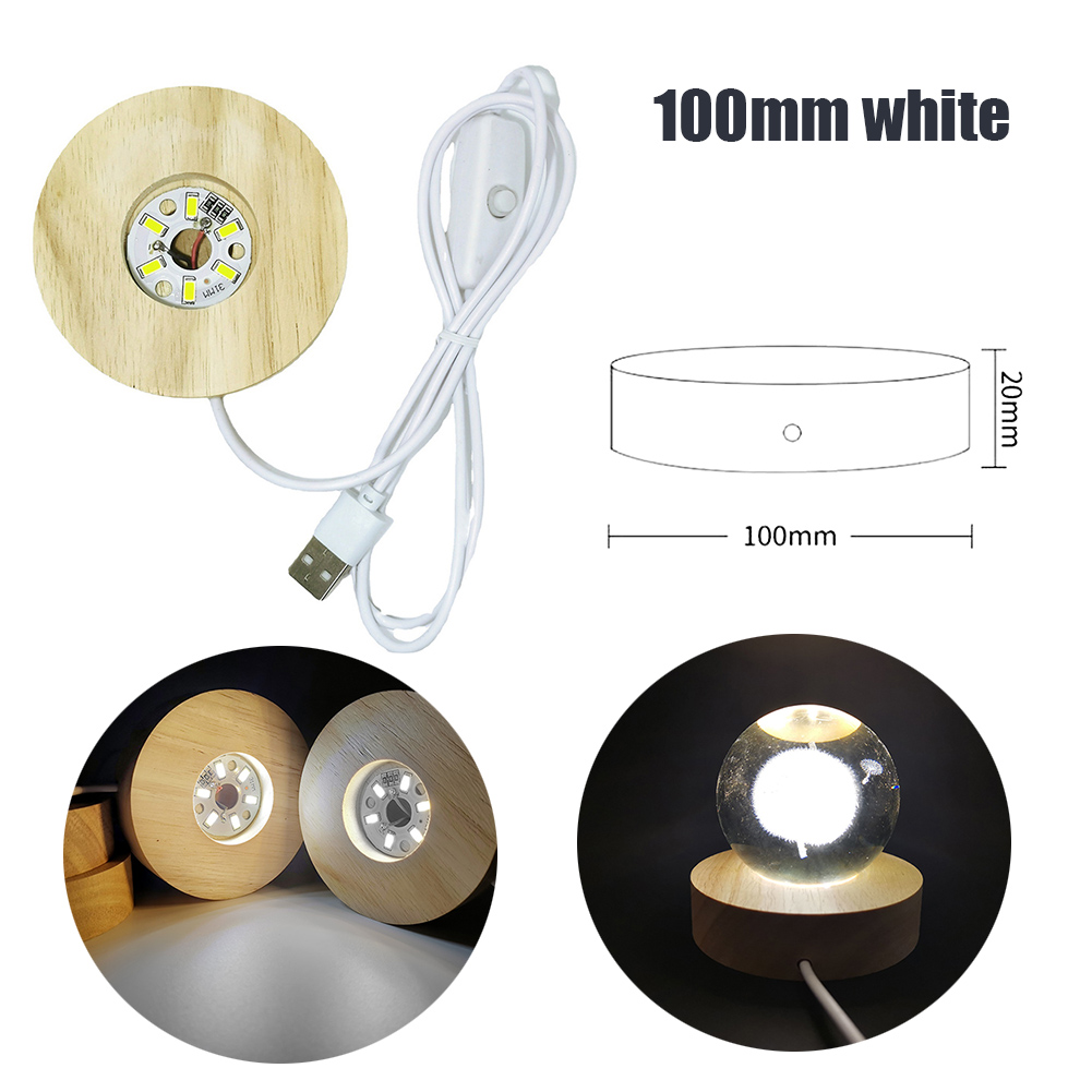 Wood Light Base Rechargeable Remote Control Wooden LED Light Rotating Display Stand Lamp Holder Lamp Base Art Ornament: 100mm white