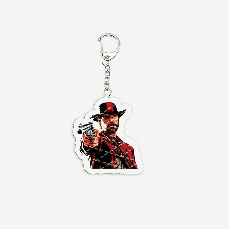 Red Dead Redemption 2 Keychain for Accessories Bag Acrylic RDR2 Arthur Morgan KeyRing Pendant Chains Accessories Fans: Silver