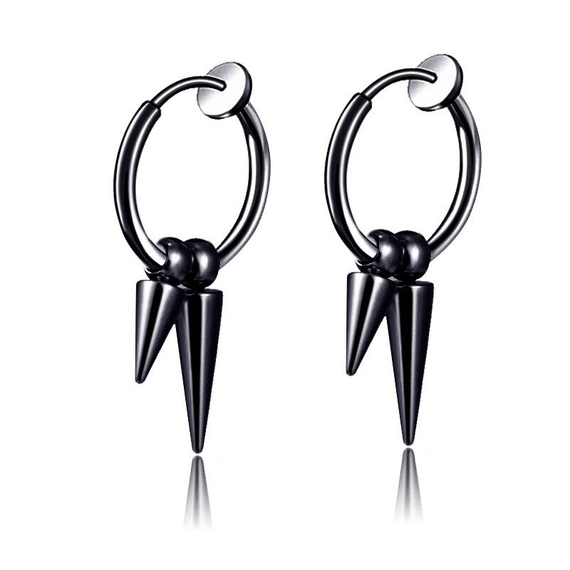 Mode Klinknagel Taper Rvs Earring Voor Vrouwen Mens Classic Punk Stud Oor Sieraden 2 Stuks: B clip black