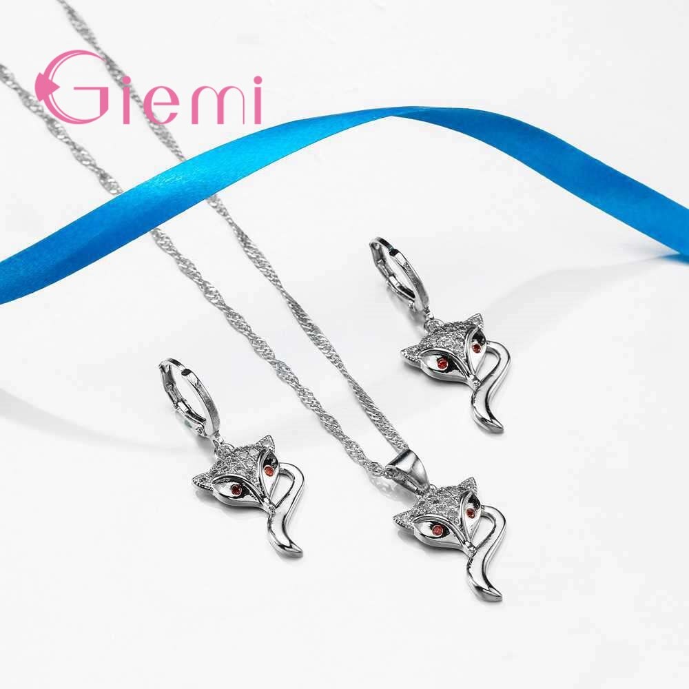 Ensemble de Bijoux pour femmes, collier, boucles d'oreilles, ravissant renard, en argent Sterling 925, Zircon cubique, cristal, Bijoux de fête