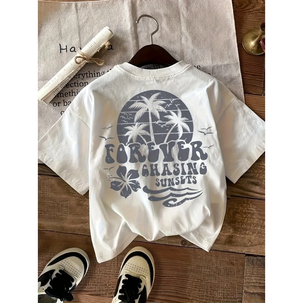 Floral Print T-shirt, Short Sleeve Crew Neck Casual Top For Summer & Spring, Women's Clothing Summer top Women's t shirts