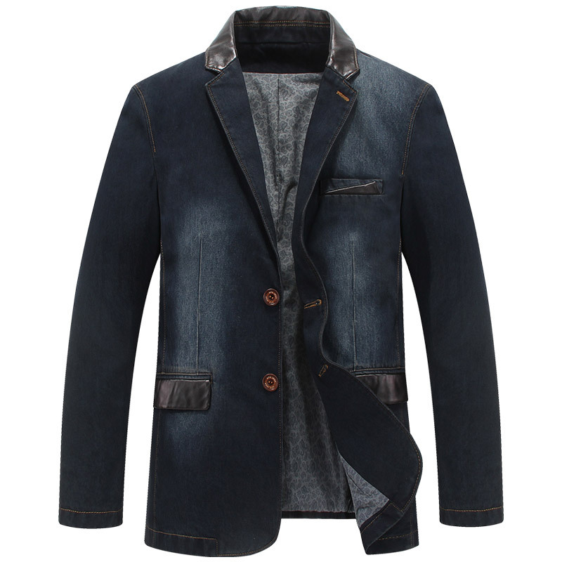XIU LUO – Blazer en Denim 4XL pour homme, veste de costume, coupe ajustée, décontractée, manteau, printemps-automne: Navy Blue / XL