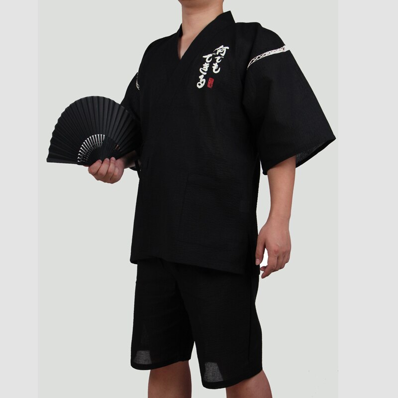 männer 95% Baumwolle Yukata Kimono Anzug Männer Japan Traditionellen Atmungsaktive Pyjama einstellen Sommer Bademantel mit kurze Hose A52505: 2 / XL