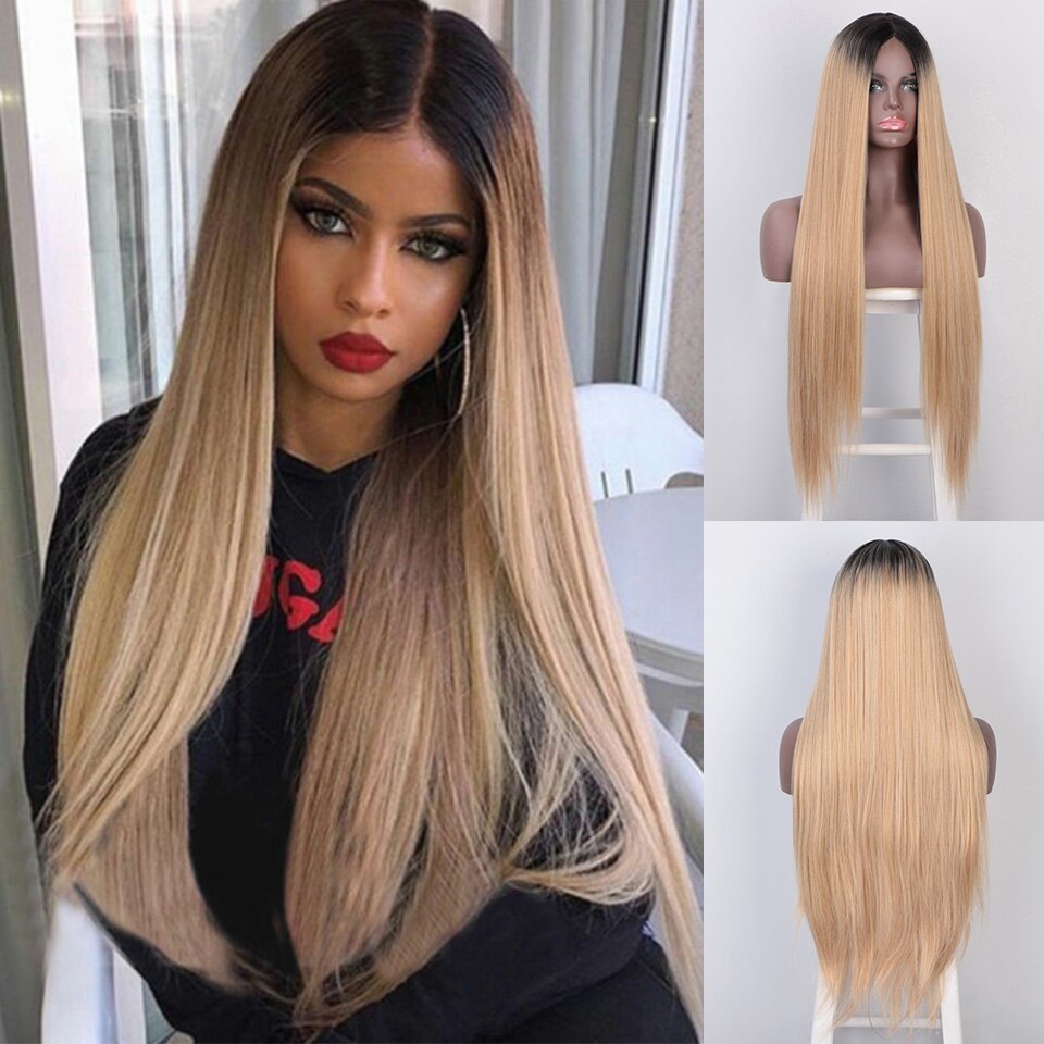 Doris Beauty Wigs Long Straight Middle Part Lace Wig Black/Blond/Red/Brown Synthetic Wigs for Women Fiber Natural Looking Wig: 27-613