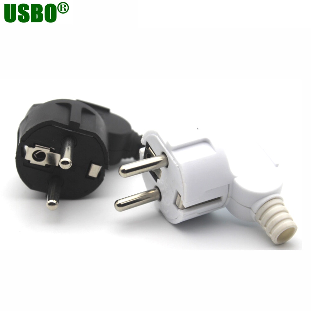 Black white 90 degree elbow connector 250v 10a 16a french Russia Korea Germany Thailand power cord wired cable plug