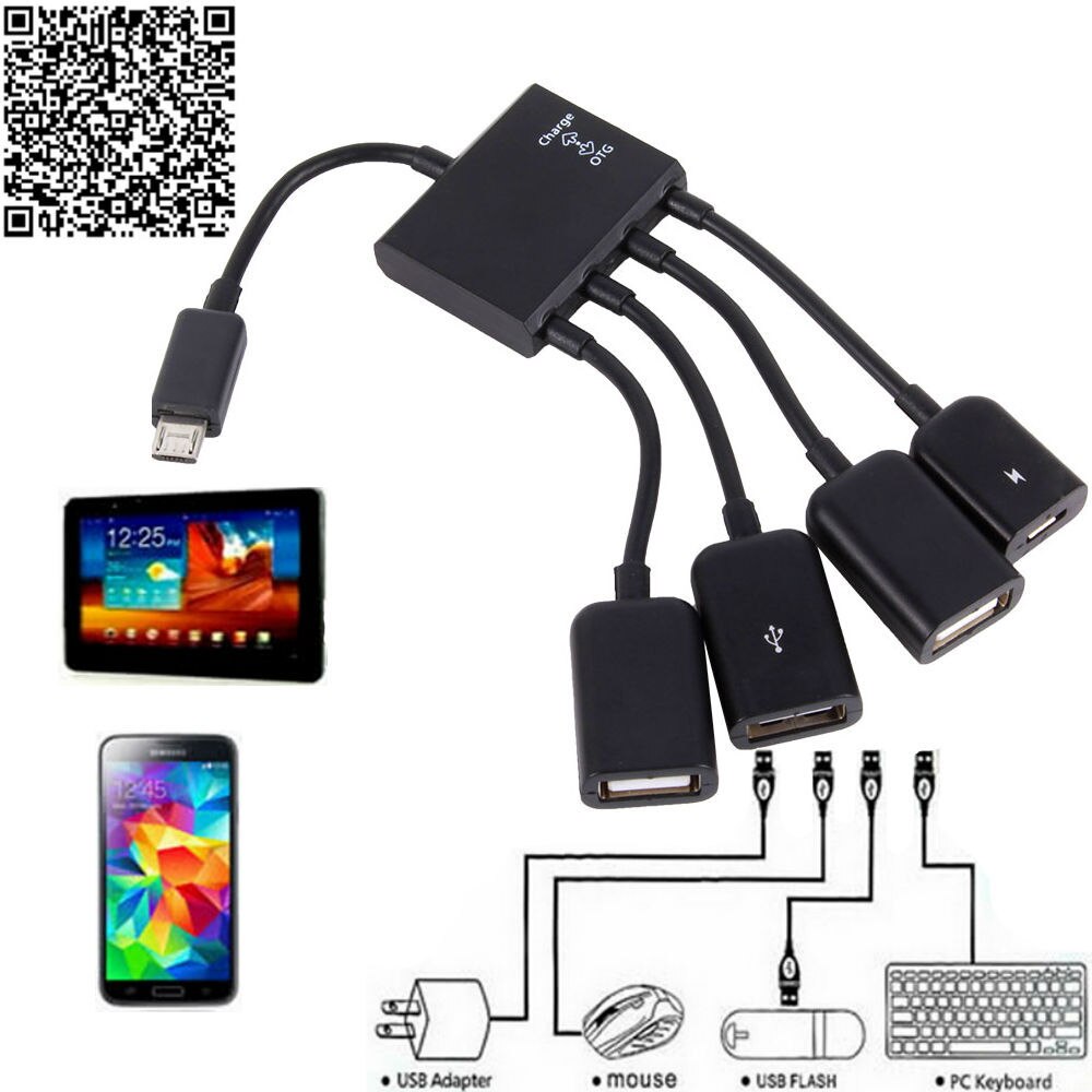 4 Port Micro USB OTG Power Charging Hub Cable Spliter Connector Adapter For Smartphone Computer Tablet PC
