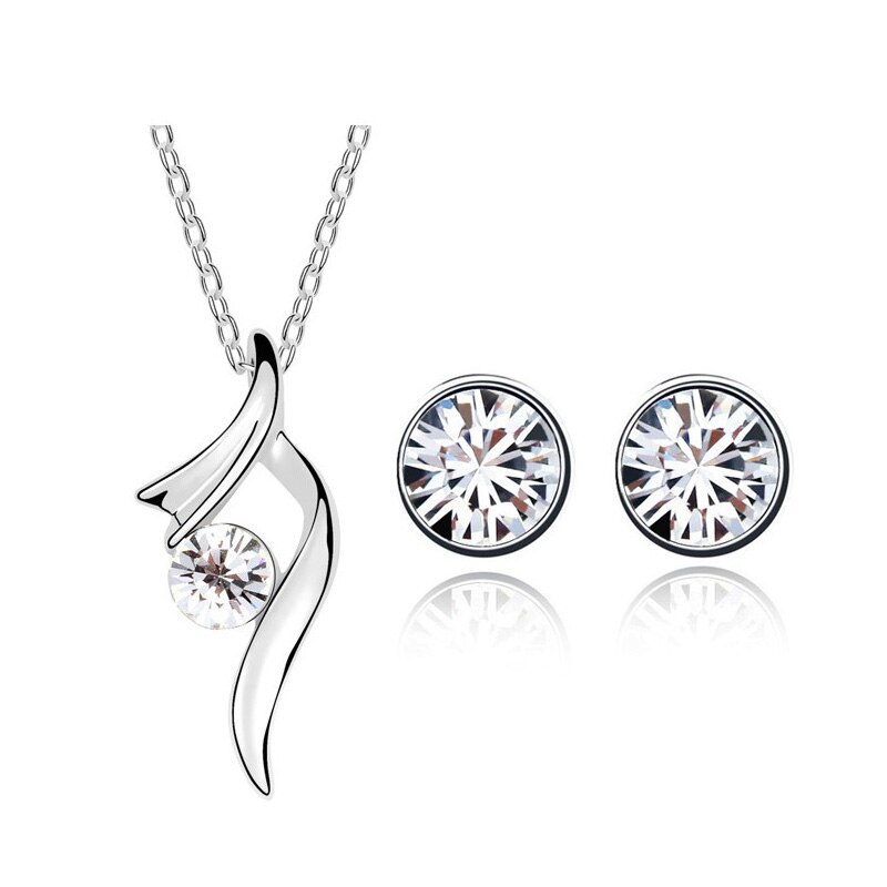 top czech rhinestone girl bridal charm ribbon round pendant necklace earring jewelry set 8 colors